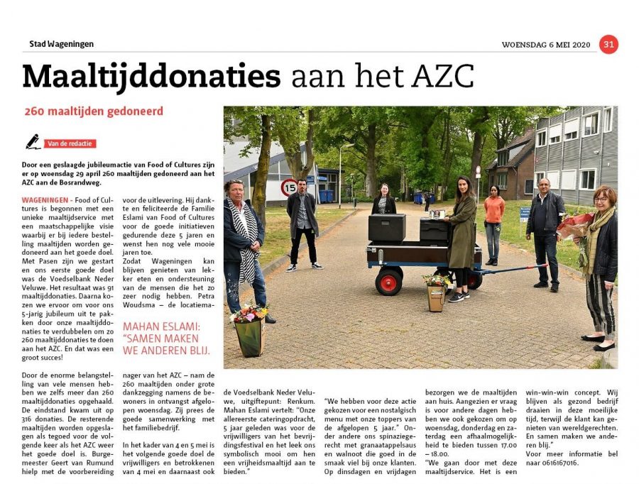 Maaltijddonaties aan het AZC