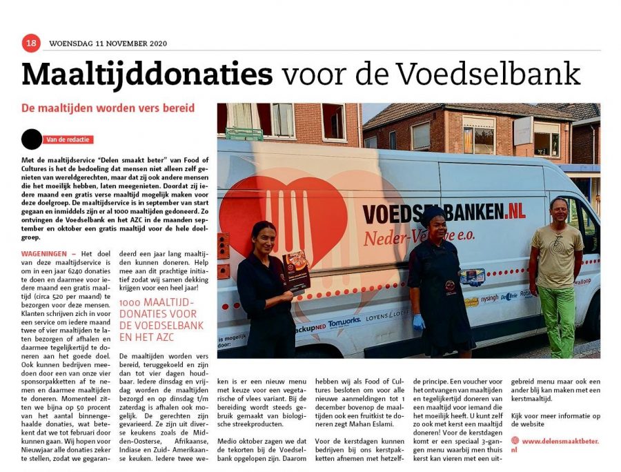 1000 maaltijddonaties voor de voedselbank en AZC